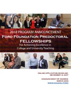 2018 PROGRAM ANNOUNCEMENT  Ford Foundation Predoctoral FELLOWSHIPS For Achieving Excellence in College and University Teaching
