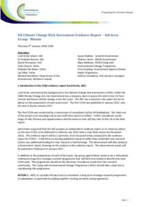 UK Climate Change Risk Assessment Evidence Report – Advisory Group - Minute Thursday 9th January, Attendees Lord Krebs (Chair)- ASC Sir Graham Wynne- ASC