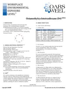WORKPLACE ENVIRONMENTAL EXPOSURE LEVEL  Octamethylcyclotetrasiloxane (D4)(2014)