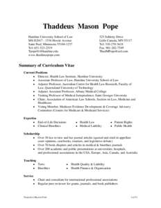 Thaddeus Mason Pope Hamline University School of Law MS-D2017Hewitt Avenue Saint Paul, MinnesotaTel:  
