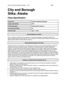 Electric Project & Regulatory ManagerPage 1 City and Borough Sitka, Alaska