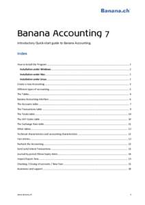 Banana Accounting 7 Introductory Quick-start guide to Banana Accounting. Index Index How to install the Program ............................................................................................................