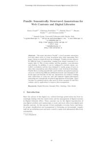 Proceedings of the 2nd International Workshop on Semantic Digital Archives (SDAPundit: Semantically Structured Annotations for Web Contents and Digital Libraries Marco Grassia,1 , Christian Morbidoni b,1 , Michel