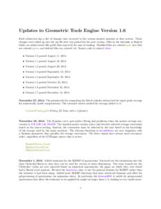 Updates to Geometric Tools Engine Version 1.6 Each subsection has a list of changes that occurred to the version number mention in that section. Those changes were rolled up into the zip file that was posted for the next