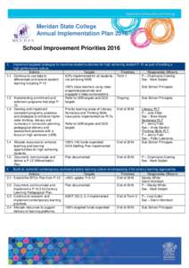 Meridan State College Annual Implementation Plan 2016 School Improvement Priorities