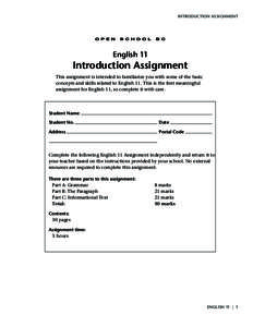 Introduction Assignment  English 11 Introduction Assignment This assignment is intended to familiarize you with some of the basic
