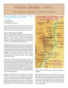 Mission Churches - Part 2 The Mission Churches in Socorro County Originally published in El Defensor Chieftain newspaper, Saturday, September 8, By Paul Harden