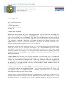 15 de marzo de 2018 Hon. Jorge Navarro Suárez Presidente Comisión de Gobierno Cámara de Representantes San Juan, PR