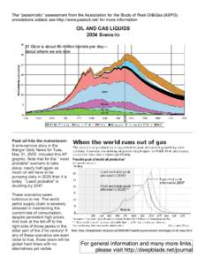 The “pessimistic” assessment from the Association for the Study of Peak Oil&Gas (ASPO); annotations added; see http://www.peakoil.net/ for more information 31 Gb/a is about 85 million barrels per day— about where w