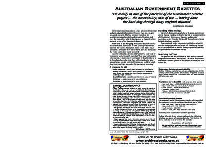 NEW SOUTH WALES  New South Wales Government Gazettes Australian Government Gazettes