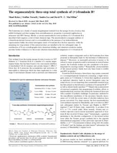 EDGE ARTICLE  www.rsc.org/chemicalscience | Chemical Science The organocatalytic three-step total synthesis of (+)-frondosin B† Maud Reiter,‡ Staffan Torssell,‡ Sandra Lee and David W. C. MacMillan*