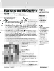 Blessings and Birthrights Bible Verse The Lord bless you and keep you. (Numbers 6:24) UNIT 3 Game Station