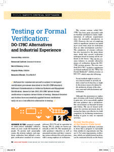 FOCUS: Safety-Critical Software  Testing or Formal Verification: DO-178C Alternatives and Industrial Experience