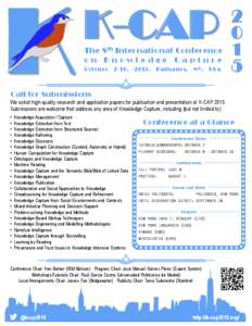 K-CAP The 8th International Conference on Knowledge Capture October 7-10, 2015, Palisades, NY, USA  2