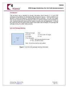 TN008 PCB Design Guidelines for 2x2 LGA Accelerometers Introduction This technical note is intended to provide information about Kionix’s 2 x 2 mm LGA packages and guidelines for developing PCB land pattern layouts. Th