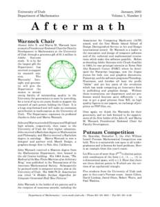 University of Utah Department of Mathematics January, 2001 Volume 1, Number 2