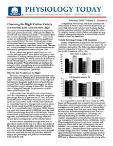 PHYSIOLOGY TODAY  Newsletter of the Cotton Physiology Education Program — NATIONAL COTTON COUNCIL February 1992, Volume 3, Number 4