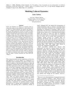 Gabora, LModeling cultural dynamics. In: Proceedings of the Association for the Advancement of Artificial Intelligence (AAAI) Fall Symposium 1: Adaptive Agents in a Cultural Context, Nov 7-9, The Westin Arlingt