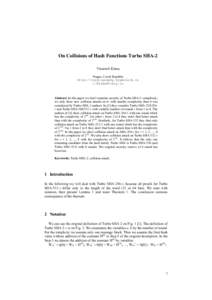 On collisions of hash functions Turbo SHA-2