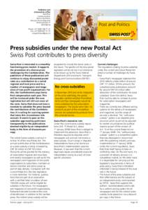 Press subsidies under the new Postal Act, Swiss Post contributes to press diversity