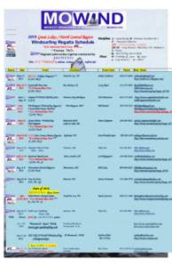 2015 Great Lakes / North Central Region Key Disciplines:  Windsurfing Regatta Schedule *U.S. National Race Tour ***Charters Regional point series regattas conducted by