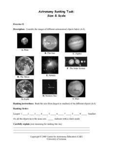 Astronomy Ranking Task: Size & Scale Exercise #1 Description: Consider the images of different astronomical objects below (A-I).  A. Pluto