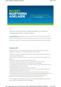 Invest Northern Adelaide Newsletter  Page 1 of 4 Hi , Welcome to the Invest Northern Adelaide Newsletter. Your snapshot of