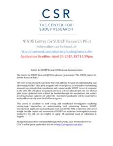   	
      NINDS	
  Center	
  for	
  SUDEP	
  Research	
  Pilot