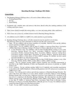 Ranching Heritage Challenge 2016 Rules Page | 1 Ranching Heritage Challenge 2016 Rules General Rules