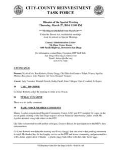 CITY-COUNTY REINVESTMENT TASK FORCE Minutes of the Special Meeting Thursday, March 27, 2014, 12:00 PM ***Meeting rescheduled from March 20*** Under the Brown Act, rescheduled meetings
