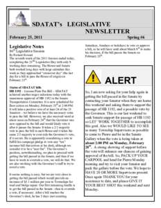 SDATAT’s LEGISLATIVE NEWSLETTER February 25, 2011 Legislative Notes
