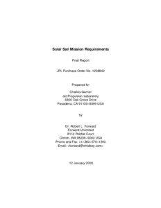 Solar Sail Mission Requirements Final Report JPL Purchase Order No[removed]