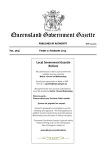 Queensland Government Gazette PUBLISHED BY AUTHORITY Vol[removed]Friday 21 February 2014