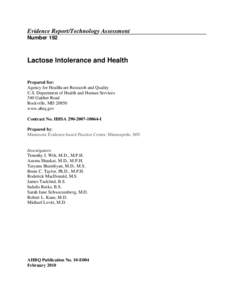 Lactose Intolerance and Health: Evidence Report/Technology Assessment, No. 192
