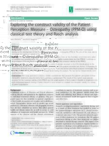 Exploring the construct validity of the Patient Perception Measure Ł Osteopathy (PPM-O) using classical test theory and Rasch analysis