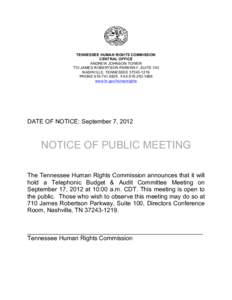 TENNESSEE HUMAN RIGHTS COMMISSION CENTRAL OFFICE ANDREW JOHNSON TOWER 710 JAMES ROBERTSON PARKWAY, SUITE 100 NASHVILLE, TENNESSEEPHONEFAX