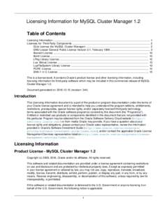 Licensing Information for MySQL Cluster Manager 1.2