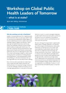 Workshop on Global Public Health Leaders of Tomorrow – what is at stake? 15th  may