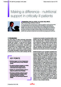Published in IVIS with the permission of the editor  Close window to return to IVIS Making a difference - nutritional support in critically ill patients