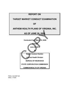 REPORT ON TARGET MARKET CONDUCT EXAMINATION OF ANTHEM HEALTH PLANS OF VIRGINIA, INC.  PY