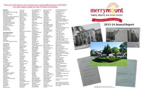 Thank you to the donors who so generously supported Merrymount in[removed]Your gifts helped change the lives of children and families Major Gifts Auction for Action Shelley & Richard Baker Family Foundation