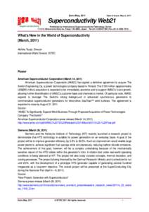 Extra May, 2011  Date of Issue: May 2, 2011 Superconductivity Web21 Superconductivity