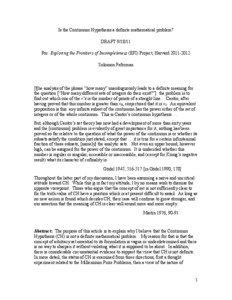 Is the Continuum Hypothesis a definite mathematical problem? DRAFT[removed]For: Exploring the Frontiers of Incompleteness (EFI) Project, Harvard[removed]
