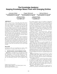 The Knowledge Awakens: Keeping Knowledge Bases Fresh with Emerging Entities Johannes Hoffart Dragan Milchevski