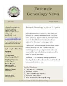 Forensic Genealogy News April 2013 Volume 3, Issue 2