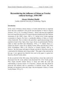 Khazar Journal of Humanities and Social Sciences  Volume 18, Number 2, 2015 Reconsidering the influence of Islam on Yoruba cultural heritage, 
