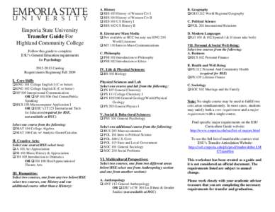 Emporia State University Transfer Guide For Highland Community College Follow this guide to complete ESU’s General Education requirements for Psychology