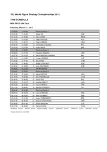ISU World Figure Skating Championships 2012 TIME SCHEDULE MEN FREE SKATING Saturday, March 31, :55:00
