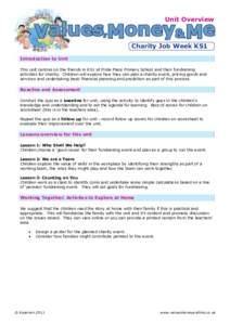 Unit Overview  Values,Money& Me Charity Job Week KS1  Introduction to Unit