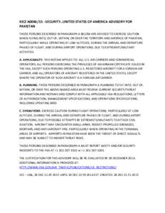 KICZ A0046/15 - Security - United States of America Advisory for Pakistan